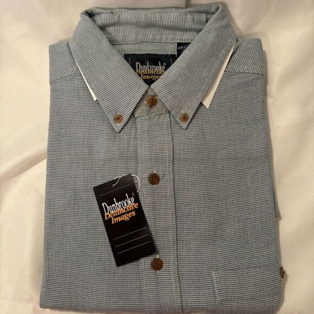 Dunbrooke Men Med‎ Button Down Shirt Long Sleeve Check Blue 100% Cotton Pocket